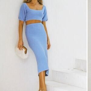 NWOT Anna Rae Blue Knit Crop Top & Maxi Midi Skirt Set Women’s Size XS